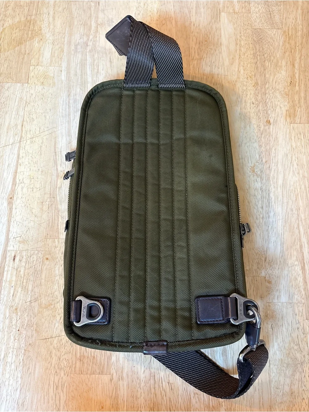 Tumi Alpha Bravo Olive Green & Brown Crossbody Sling Bag